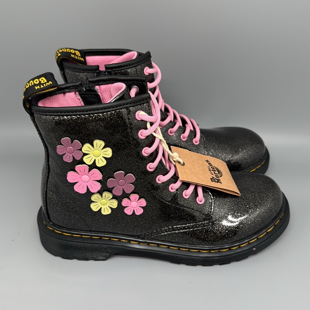 Dr. Martens 1460 Junior Glitter Floral‎ Combat Boots Women Sz 5 New